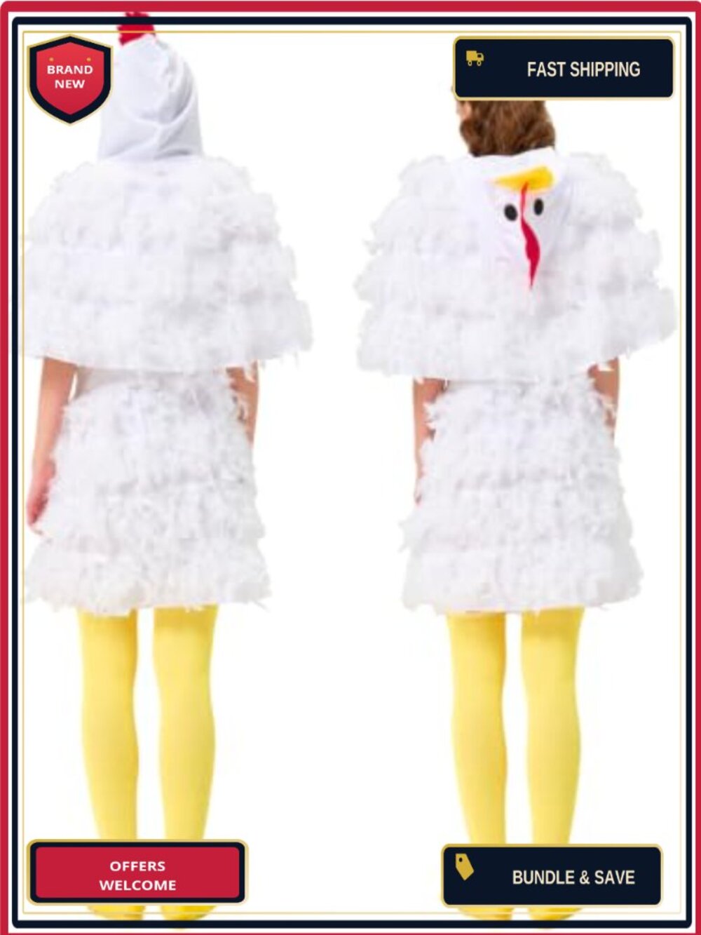 6PCS Chicken Couples Halloween Costume Set Hooded Feather Cape Apron - Picture 2 of 6